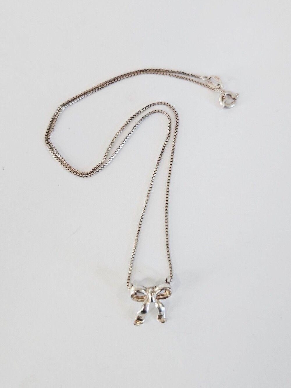 Vintage Jacmel JCM Sterling Silver 925 Silver Dainty Bow Pendant Chain Necklace